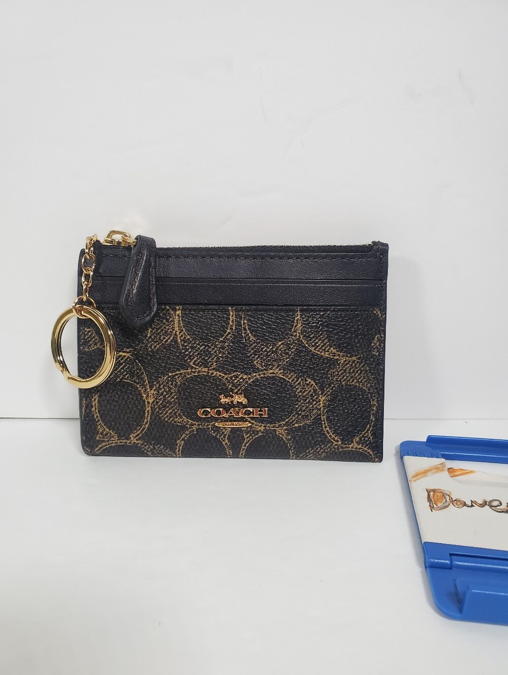 NWT Coach Mini Skinny Id Case Signature Canvas CEI20 brown